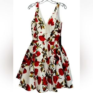 Ieena For Mac Duggal Women’s White Rose Fit & Flare Dress Size 8 NWOT